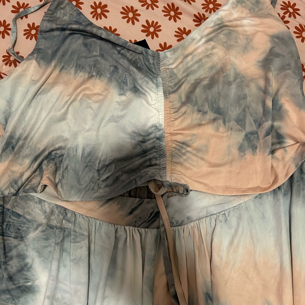 Blue and Cream Tie-Dye Jumpsuit - Picture 3 of 11
